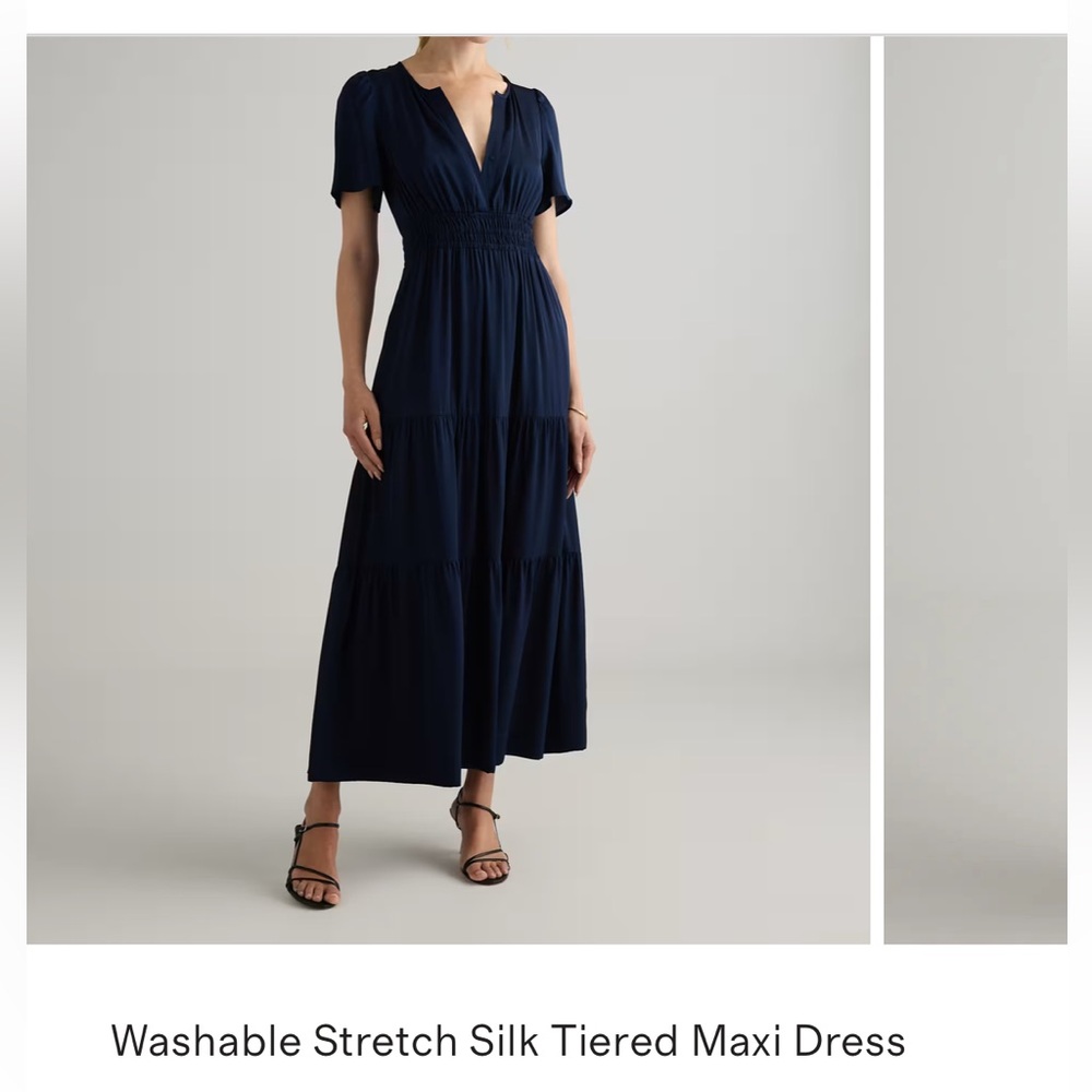 Washable Stretch Silk Tiered Maxi Dress - Navy